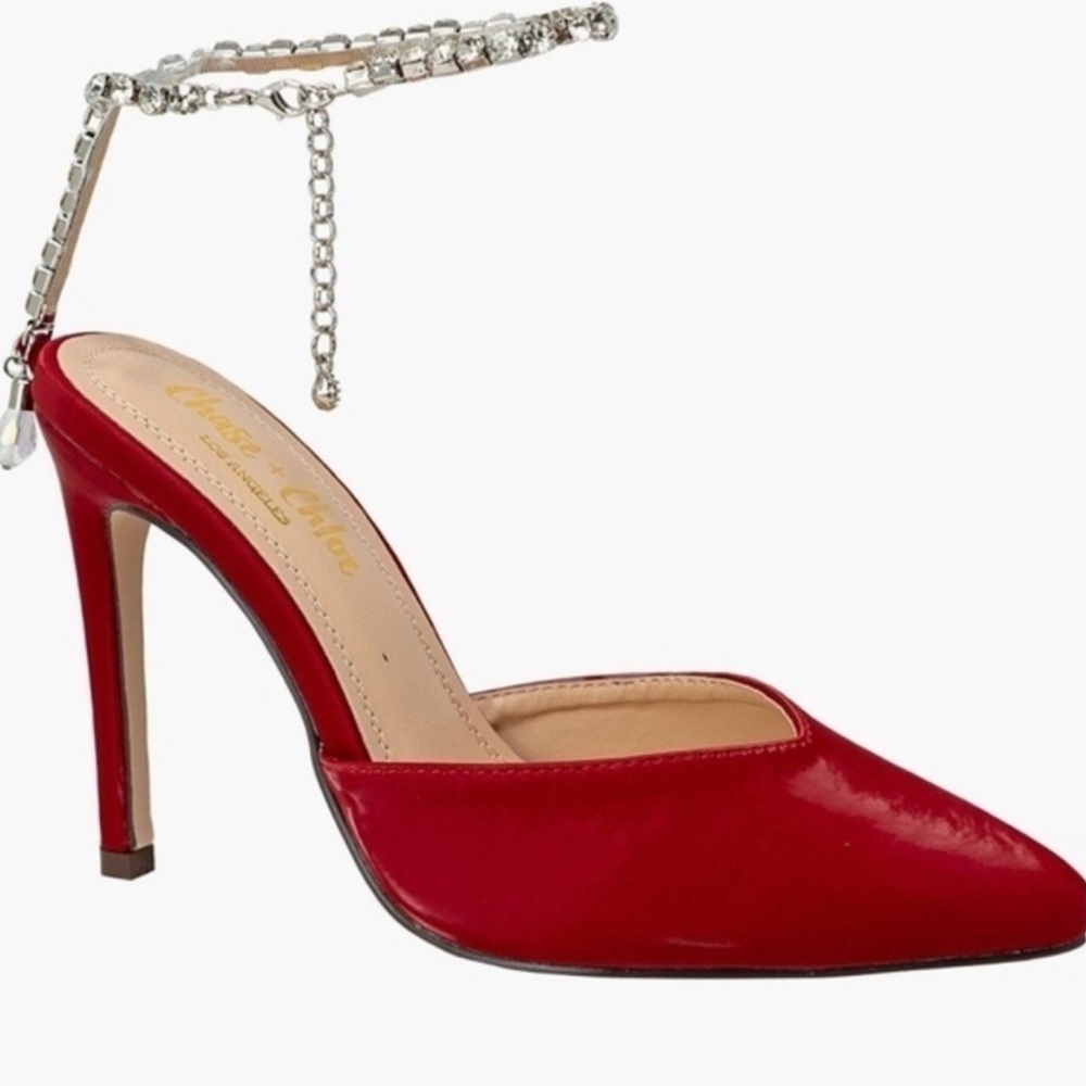 Red Patent Leather Heels with Ankle Strap